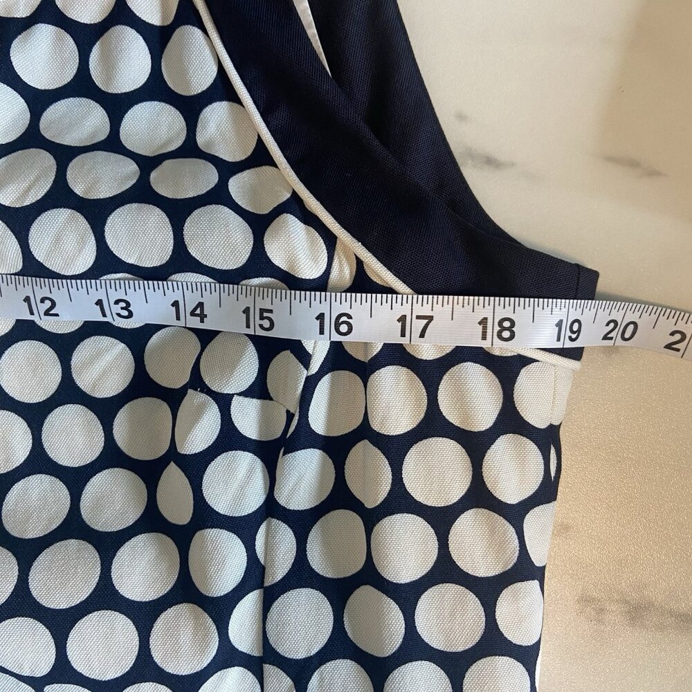 ANN TAYLOR Sz 12 Blue & Cream Polka Dot Silk Sleeveless Knee Length Lined Dress - Picture 10 of 12